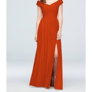 Crisscross bodice Mesh bridesmaid dress